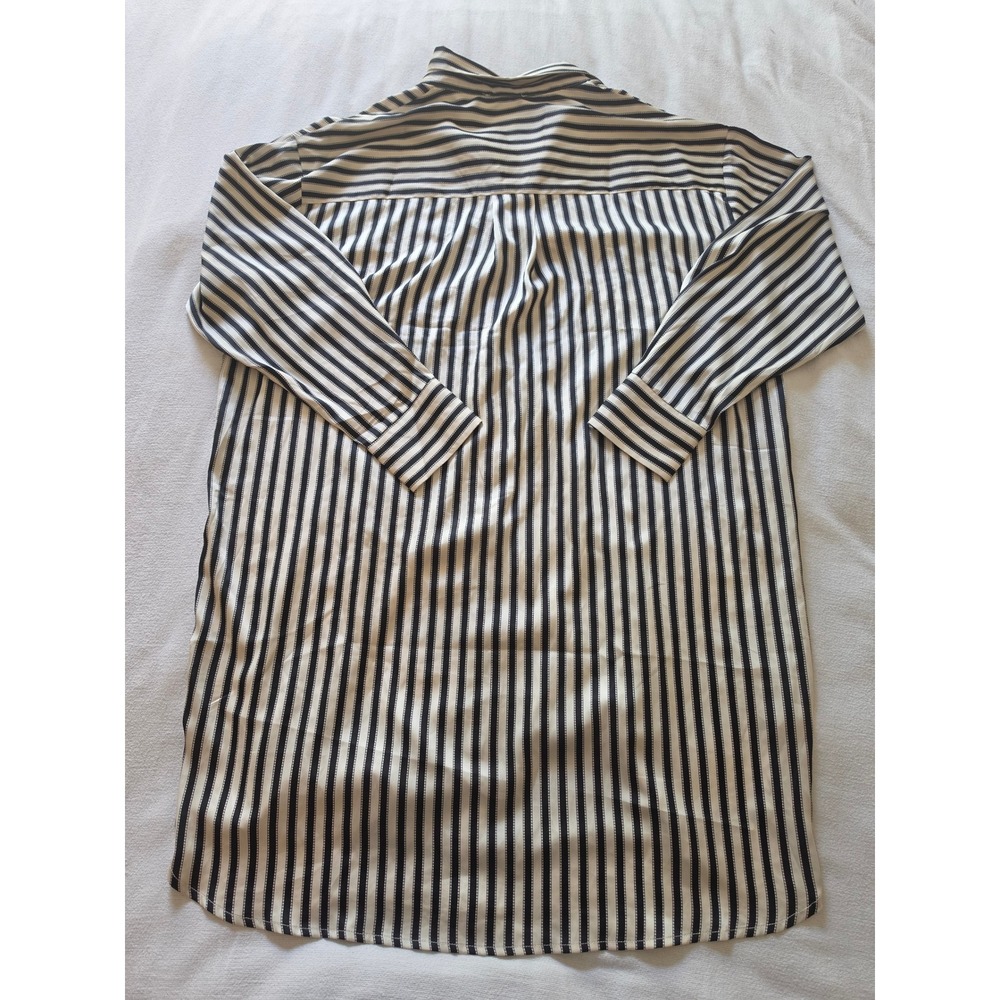ee:some Black White Striped Button Down Shirt Dress Long Sleeve High Low Medium - Picture 5 of 6